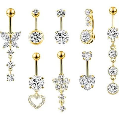 8PCS Belly Button Ring Dangle Stainless Steel Belly Rings 14G Belly Piercing Cute Navel Ring Piercing Jewelry Belly Ring for Women