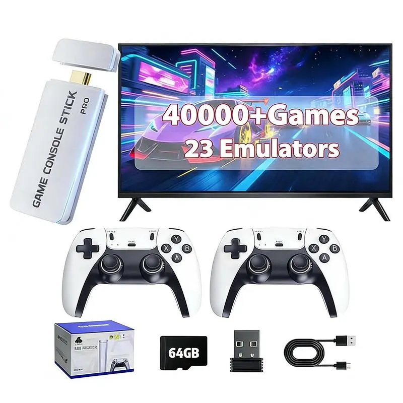 M15 Plus Retro Game Stick USB - 2026 Plug & Play Home Video Game Console, 2 Wireless Button Controllers, Cool Gadgets Vintage Gadgets Unique Gifts for Man Mens Gifts for Adults (Birthday, Holiday Parties) Compatible with TV/PC/Monitor, Retro Games, 2 Cont