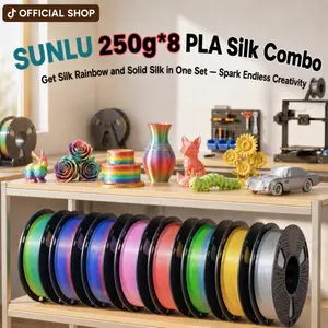 SUNLU 250g 3D Printer Filament Bundle | PLA Silk Rainbow 250g Filament Multicolor | Fast Color Change Each 8 Meters, Individually Vacuum Packed, 250g Spool, 8 Rolls, 2kg Total, 6 Silk Rainbow+Light Gold+Silver tiktokshopspringglowup