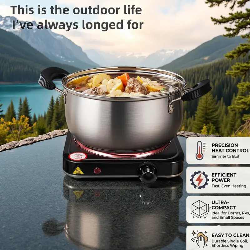 1000W Dual Burner Electric Hot Plate, 5-Level Adjustable Temperature Fast Heating Portable Stove, Compatible with All Cookware for Kitchen, Camping, RV & Home Use, Great Gift for Cooking Lovers