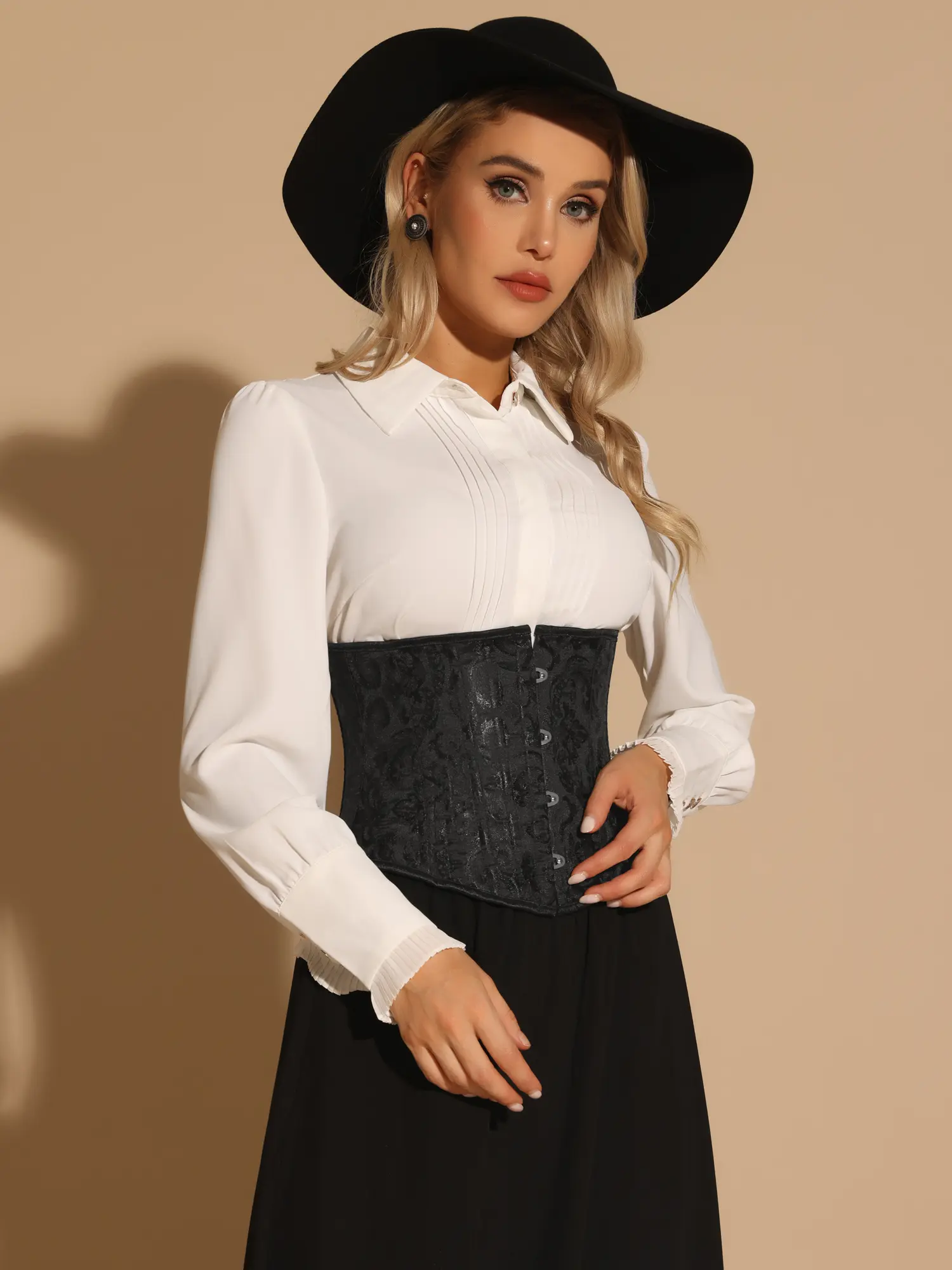 INSPIRE CHIC Vintage Lace Up Back Steel Boned Waist Tight Shaper Underbust Corset Black