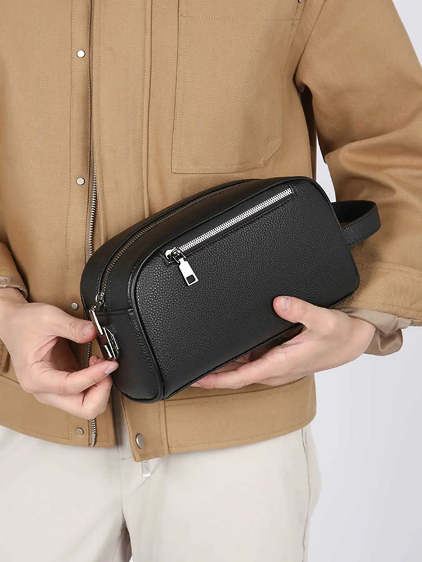 Men's Password Lock Handbag, Large Capacity Business Clutch, Anti-Theft Privacy Protection, PU Leather, Plain Pattern, All Seasons