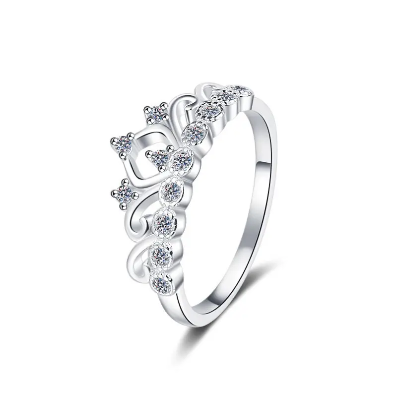 Loysun Princess Crown Ring, 925 Sterling Silver with Cubic Zirconia Inlay, Romantic Female Adult Jewelry for 2 Key Dates (Valentine's Day, Anniversary), Best Friend, Adults, Girl, Adjustable Band, Birthday, Daily, Elegant