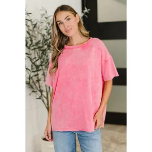 Just My Type Mineral Wash Relaxed Top in Fuchsia
