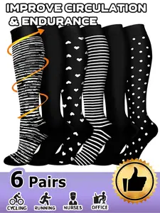 Compression Socks for Men & Women, 20-30mmhg Knee High Design, Running Performance Recovery, 6 Pairs for Circulation Support, Athletic Running Socks