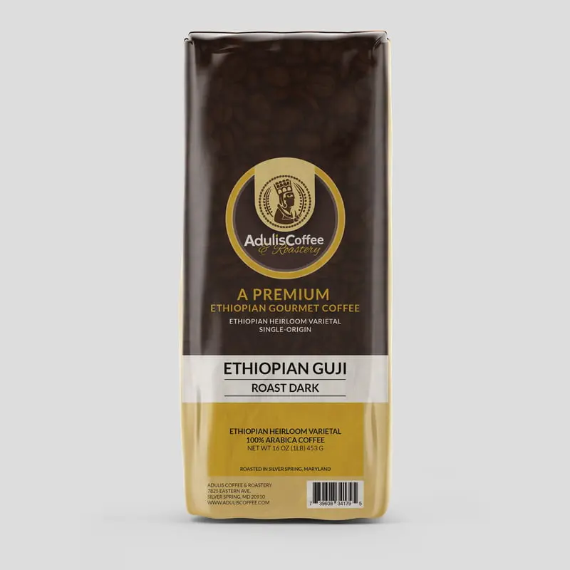 Adulis Coffee – Guji Dark Roast - Single Origin Ethiopian Heirloom | 100% Arabica Whole Bean Specialty Coffee  | Smoky Cocoa & Berry | Small-Batch Roasted