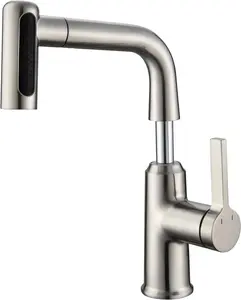Lefton Single Hole Bathroom Faucet with 2 Water Modes, Pull-Out Liftable Vanity Sink Faucet for Bathroom and Laundry Room