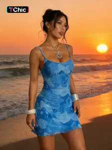 Mesh Printed Camisole Dress Perfect for Vacation, Beach, Casual Style with Fitted Design, Stylish Summer for Women