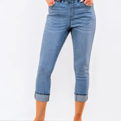 GRAPENT Women's High-Waisted Pull-On Cotton Cropped Skinny Stretch Denim Jeans - Below-the-Knee Denim Clothing for All Seasons, Back to School Outfits, Women's Bottoms