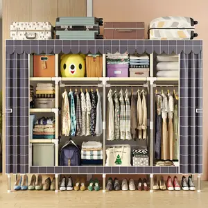 Large Capacity Portable Closet Wardrobe With Reinforced Pipes And 3 Hanging Rods, heavy duty wardrobe storage closet，Easy Assembly,Non-Woven Fabric Cover,Bedroom And Living Room. wardrobe closet