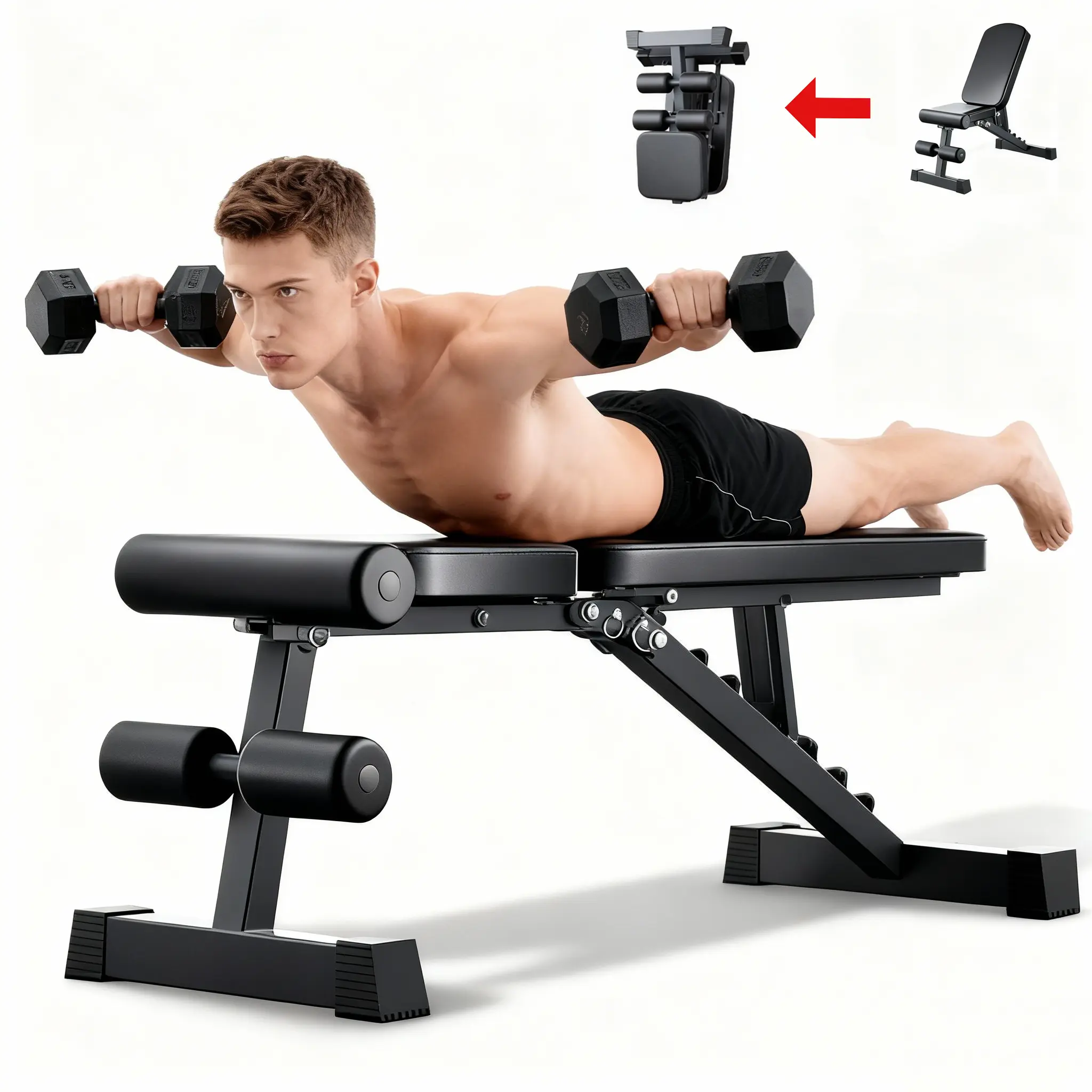 8-in-1 Foldable Weight Bench Multi-Functional Dumbbell Sit-Up Bench for Home Gym Adjustable Full Body Strength Training Glutes Workout Equipment