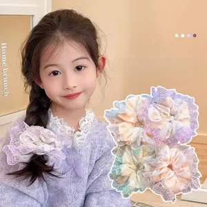 10pcs Cute little bear plaid large intestine loop, fresh and sweet meatball hair loop, women's lace lace lace tied hair headband