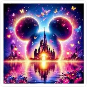 1 DIY handmade diamond painting kit, 5D diamond art kit, DIY decoration, Mickey Castle Dream diamond painting kit full round diamonds, mosaic, diamond art, DIY art home decor, suitable for Christmas, Diamond Art Tools