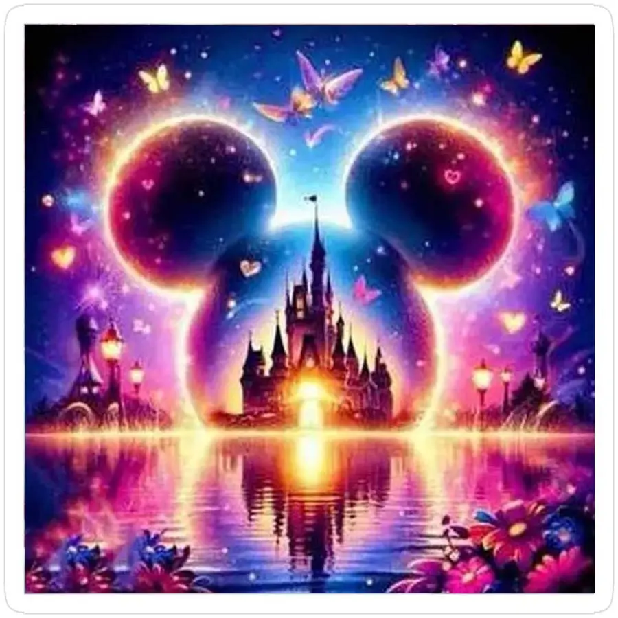 1 DIY handmade diamond painting kit, 5D diamond art kit, DIY decoration, Mickey Castle Dream diamond painting kit full round diamonds, mosaic, diamond art, DIY art home decor, suitable for Christmas, Handicraft, Diamond Art Tools