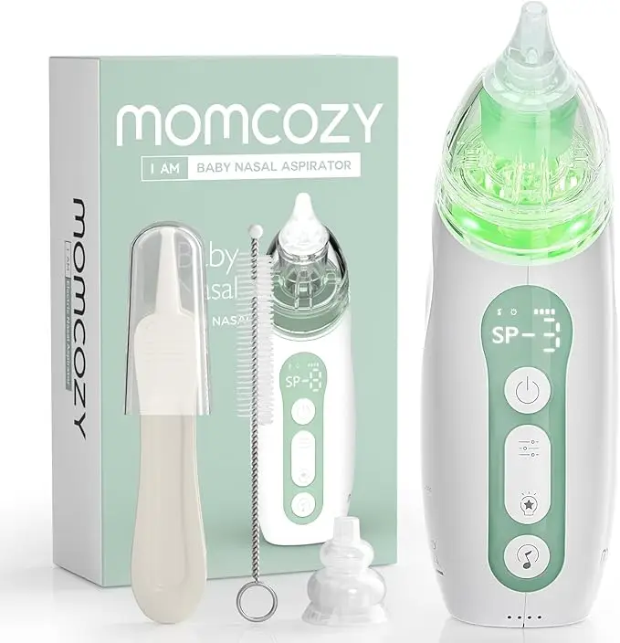 Momcozy Baby Nasal Aspirator, 3 Suction Levels Electric Nasal Aspirator for Baby, Newborn and Toddler, Portable Baby Nose Aspirator with Light Soothin