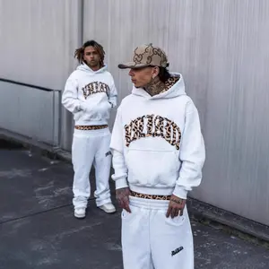 Trendy Y2K Streetwear Set Leopard Lined Hoodie and Pants for Men Women