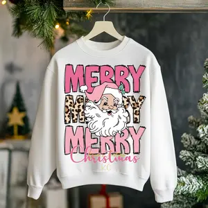 Beautiful Santa Merry Merry Christmas Sweatshirt Crewneck Cotton