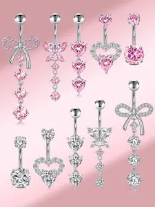 Butterfly & Heart Design Belly Button Rings, Rhinestone Decor Artificial Zircon Belly Piercing Jewelry for Women & Girls, Trendy All-match & Exquisite Jewelry for Birthday Gift, Body Piercing Jewelry