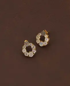 Gold Plated Moonstone Stud Earrings with Labradorite