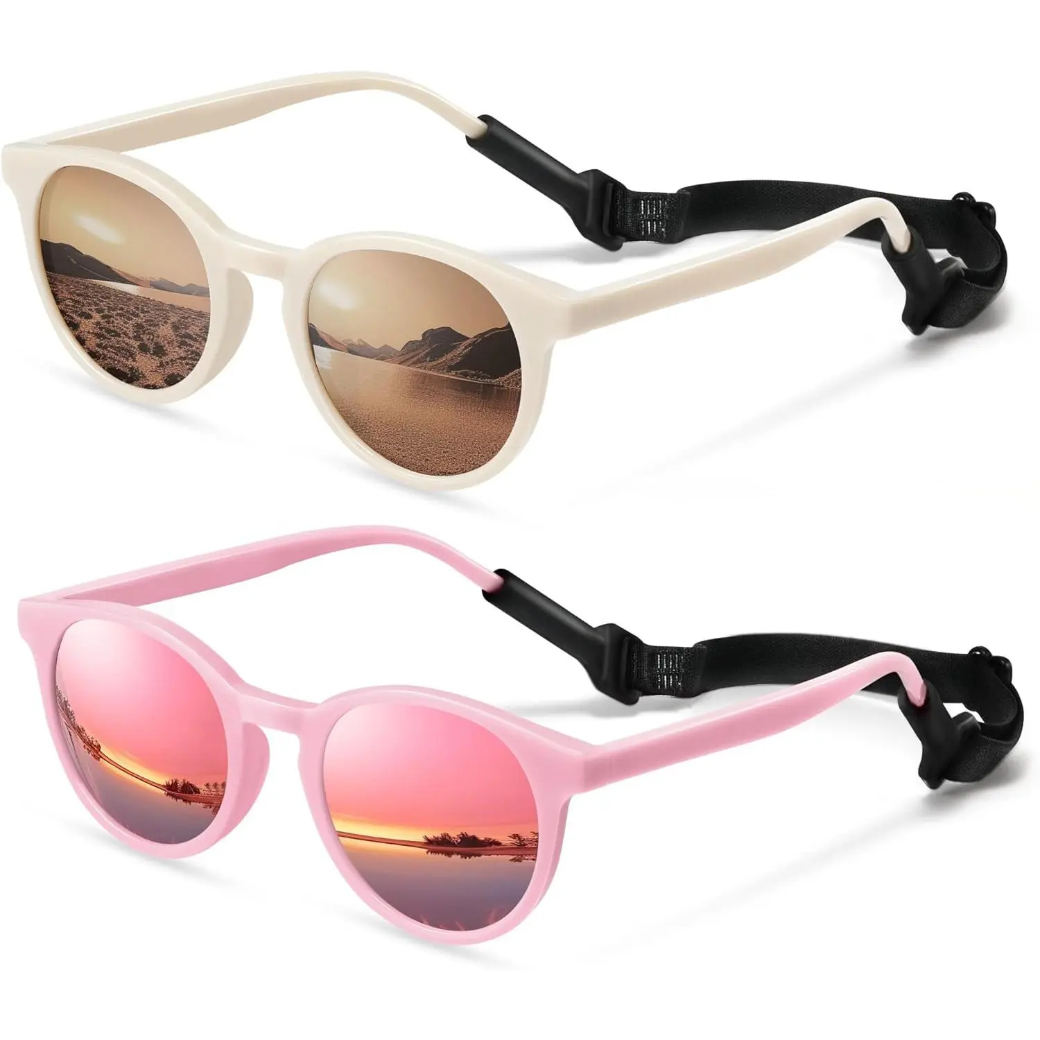 ST-08 Cute Kids Polarized Sunglasses,Baby Sun Glasses with Strap for Toddler Girls Boys Flexible Round UV Protection