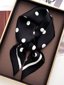 Elegant Polka Dot Print Silk Scarf, Soft Fashionable Shawl, 70x70 Cm, Perfect for Daily Wear and Gifts, Embroidered Design, All Season Use, Polka Dot Pattern