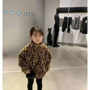 Winter Leopard Print Jackets Baby Girls Stand Collar Warm Parkas Outwear  New Autumn Velvet Thicken Zipper Faux Fur Coats