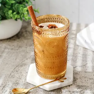 Kate Aspen 24PCS 13 oz. Hobnail Beaded Floral Amber Drinking Glasses Vintage Glassware Set Cocktail Glass Set, Juice Glass, Water Cups | Great Hostess Gift & Gift for New Home Owners