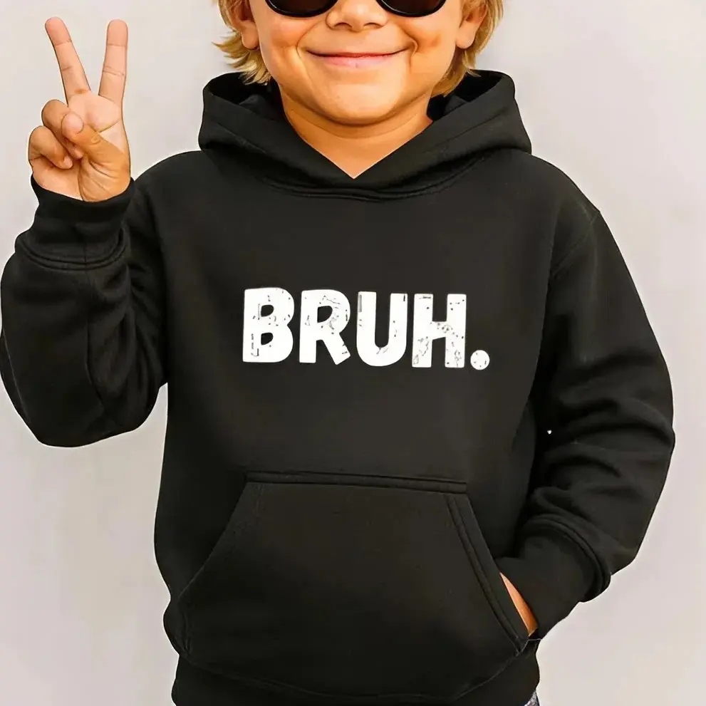 Funny BRUH Hoodie, Youth Meme Sweatshirt, Cool Streetwear Youth Pullover, Trendy Internet Slang Hoodie, Casual Boys Humor Hoodie, Retro Meme Top