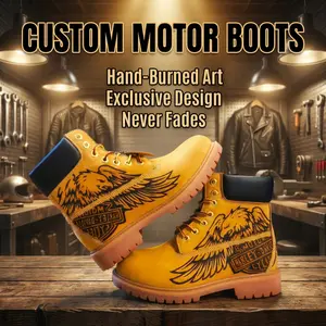 Animal pattern traditional wood-engraving design; thick-soled motorcycle boots; unisex. Street retro style, Western style, outdoor, cycling, hiking boots Men's Chelsea Cowboy