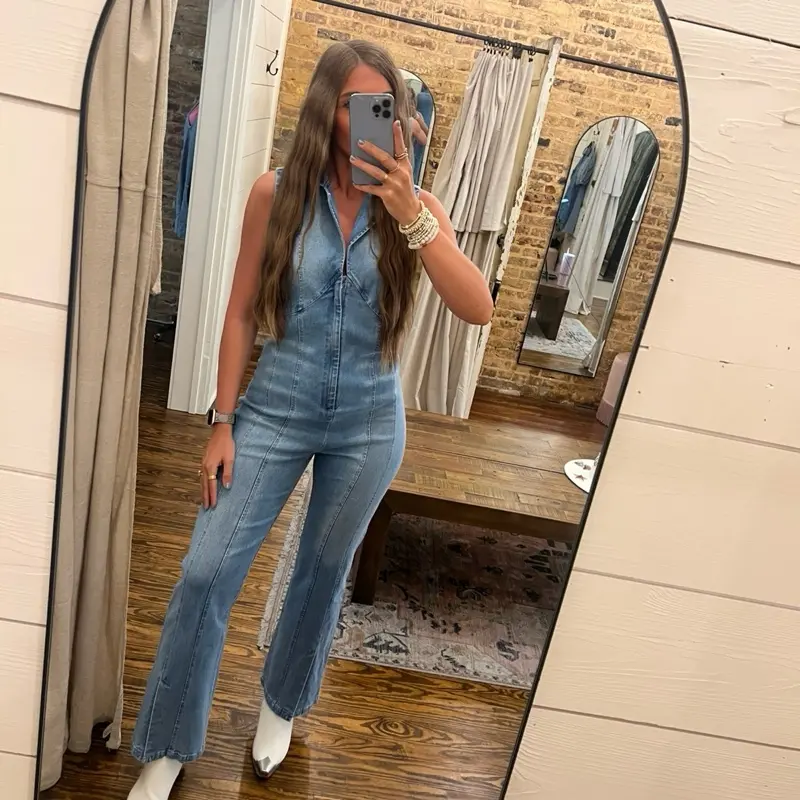 Collared Denim Jumpsuit Collared Denim Jumpsuit