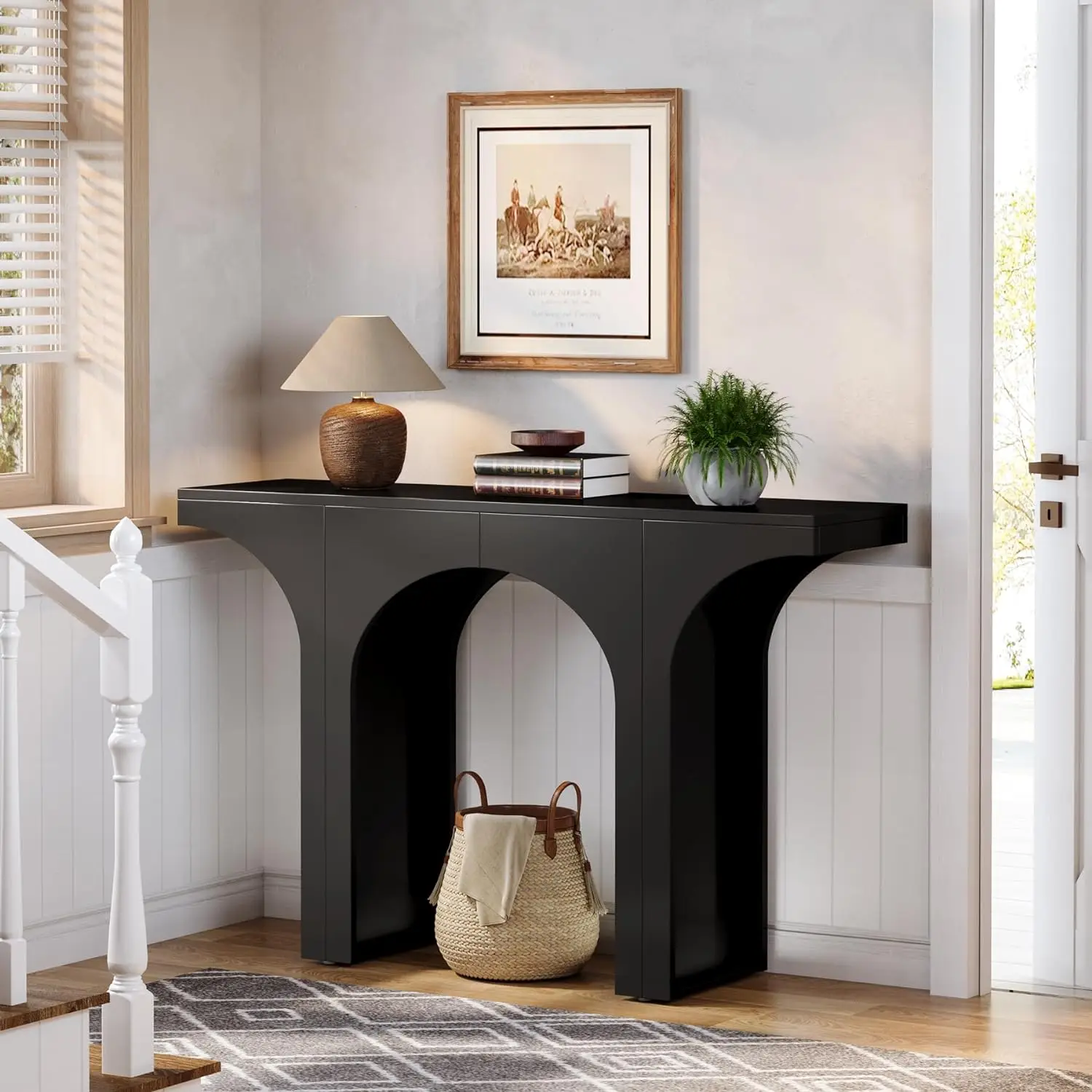 Tribesigns 47" Black Console Table, Arch Based Sofa Accent Table, Wooden Foyer Hallway Table