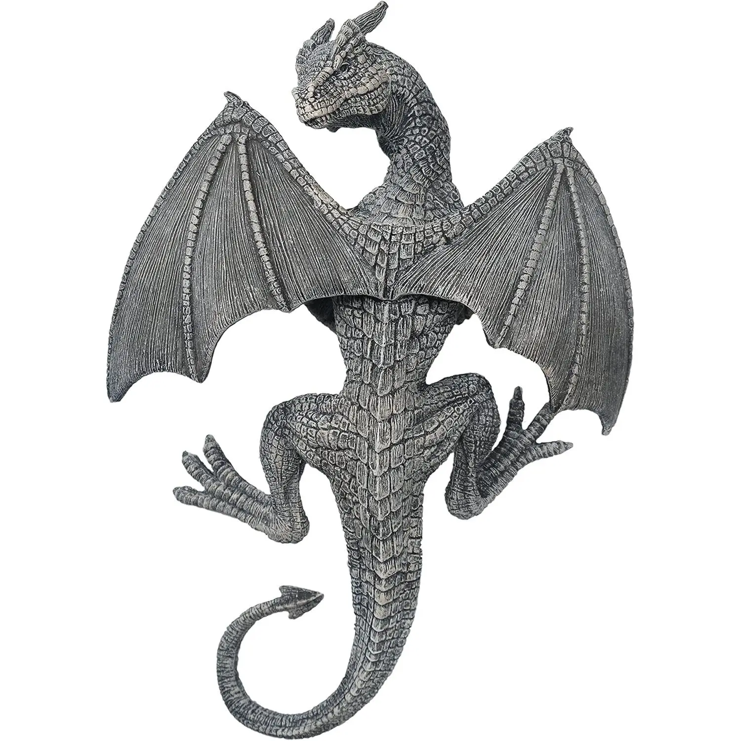 Dragon Winged Gargoyle Fence Hanger Outdoor Wall Decor- Detailed Fence Topper Hanging Statue- Gothic Climbing Grotesque Dragon for Garden, Patio, Porch (14 Inch)