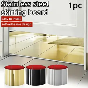 1 Roll 86x20cm Mirror Stainless Steel Baseboard Trim, Self Adhesive Metal Door Skirting Board, Indoor Outdoor Wall Door Protector, Modern Home Decor Strip
