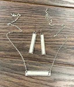 16" Bar White Turquoise Necklace Earrings Set