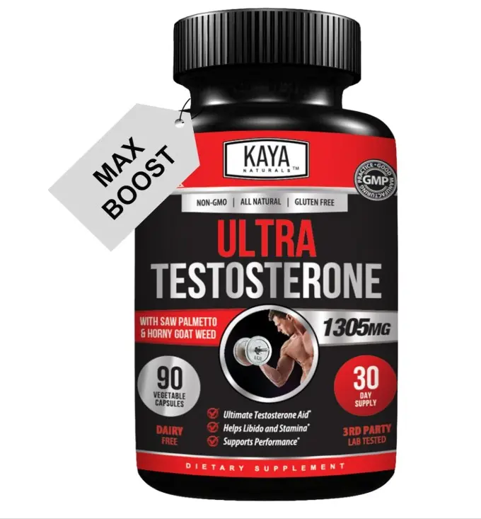 Kaya Naturals Ultra Testosterone - Men's Testosterone Booster with Tongkat Ali, Horny Goat Weed, Tribulus - Natural Workout Supplement for Energy, Stamina, and Strength Booster - 90 Count