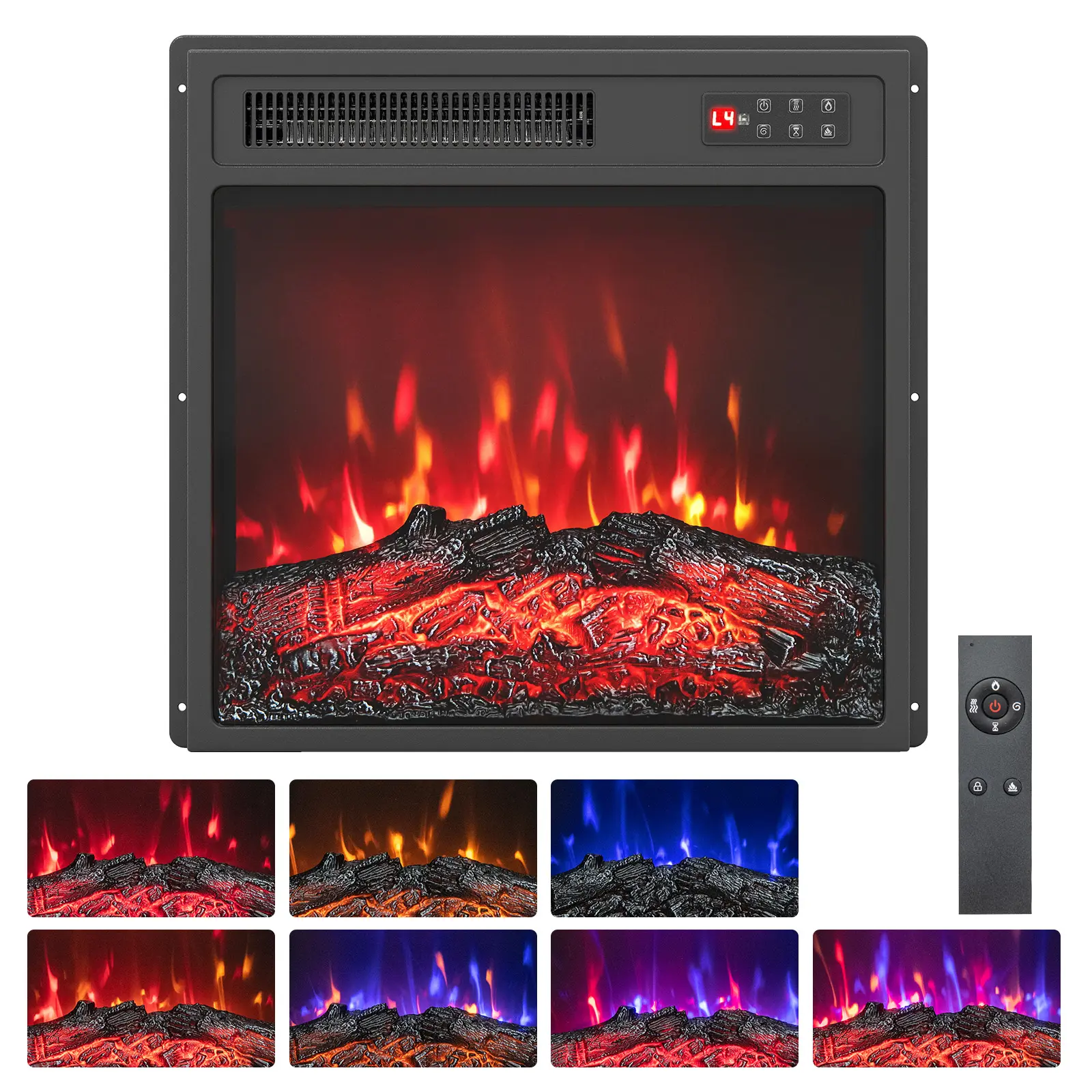 COSTWAY - 18 Inch Electric Fireplace Insert with Remote Control and 7 Realistic Flame Colors COSTWAY - 18 Inch Electric Fireplace Insert with Remote Control and 7 Realistic Flame Colors