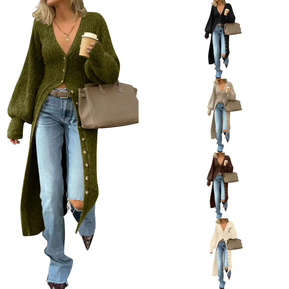 Molitree Womens Long Sleeve Cardigans V Neck Button Down Soft Knit Dusters Sweater Coat Fall Trendy Maxi Sweater Dress Knitwear Lightweight