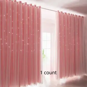1 Count Elegant Star Pattern Blackout Curtain, Sunlight Blocking & Noise Reducing Drapes, Thermal Insulated Curtain, Minimalist Style for Bedroom & Living Room Use