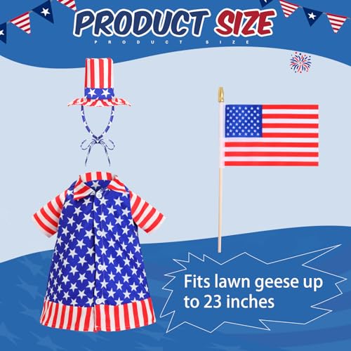 4th of July Porch Goose Outfits for 23'' Cement Plastic Porch Goose Statue, Memorial Day Patriotic Porch Goose Clothes with Flag Star Red Blue White Strip Porch Goose Costume for Independence Day Summer Outdoor Lawn Yard Garden Porch Decor