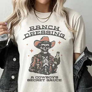 Vintage Western Tee Cowboy Sarcastic Tees Ranch Dressing A Cowboys Secret Sauce T-Shirt Funny Cowboy Secret Sauce Tshirt Womens Funny Top Cowboy Ranch Dressing T-Shirt Hilarious Graphic Top Casual Cotton