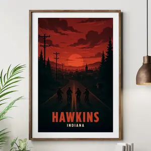 Hawkins Indiana Vintage Poster: Stranger Things Inspired 80s Wall Art UNFRAMED