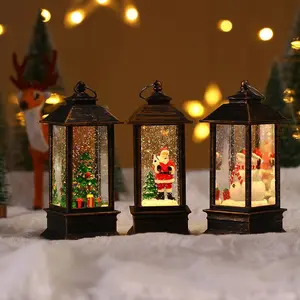 Santa snow globe, tumbling and sparkling snowman choir scene, snowman illuminated lantern, music, water light, battery-operated, Christmas holiday decoration, gift, Christmas ambiance light, Christmas ornament, Christmas tree holiday lights.