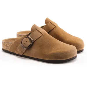 Clogs for MEN, Men’s Suede Clogs, Men Round Headed Cork Retro Clogs, Fashion Suede Leather Shoes with Adjustable Straps, Outdoor Shoes withe Arch Support, Size 7-14