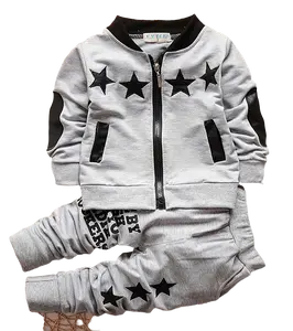 Boys' Spring and Autumn Four Star Printed Zipper Long Sleeve Sports and Leisure Set