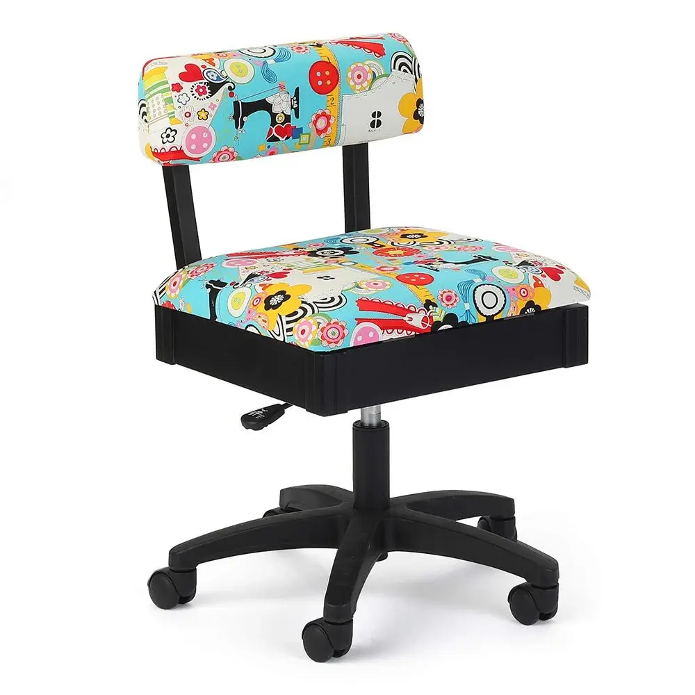 Arrow Sew Wow Sew Now Fabric Upholstered Adjustable Hydraulic Sewing Chair with Storage Compartment, Height Adjusted Feature, Creative Look for Small Craft Rooms (Overall Chair Height: 29"-33")