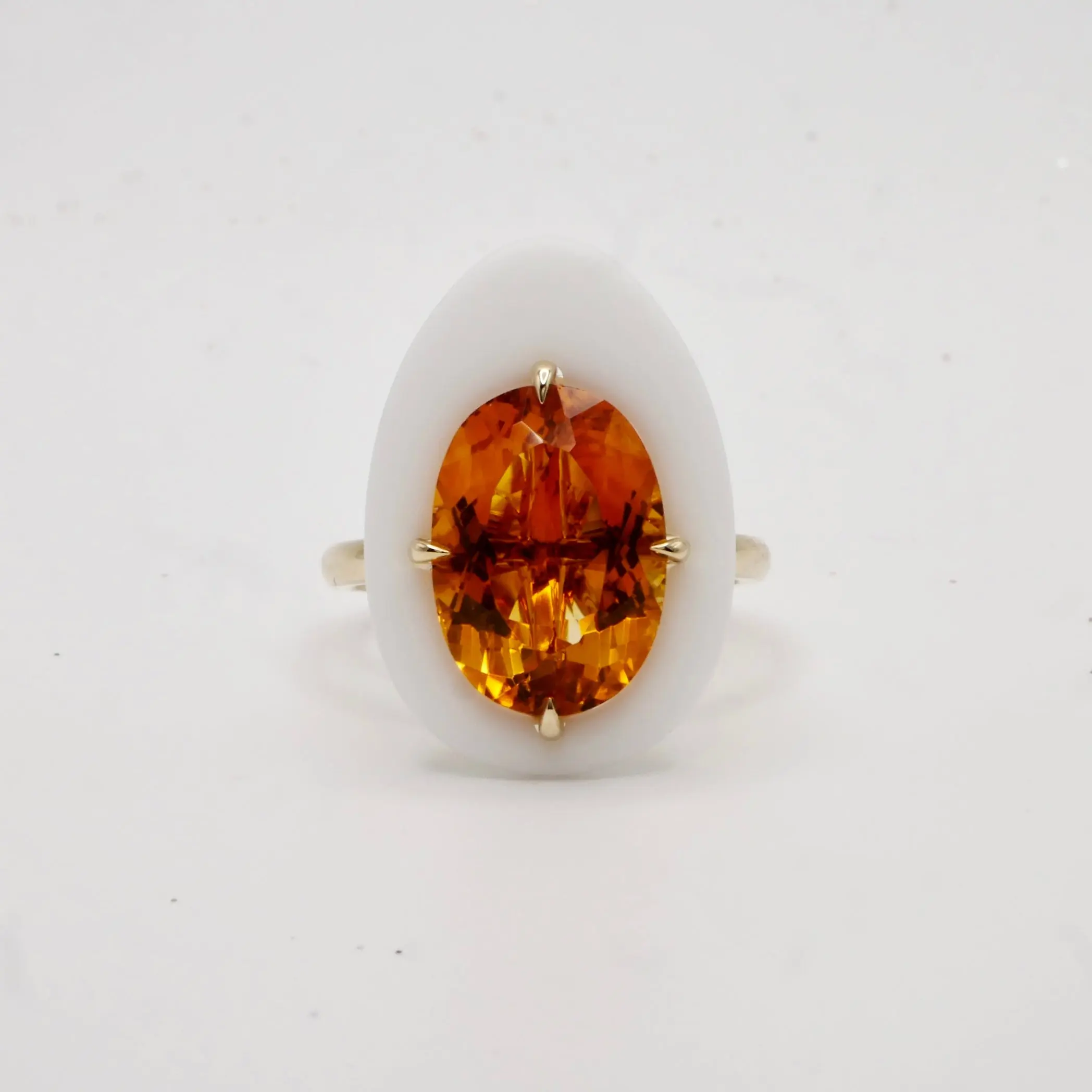 Natural Citrine Porcelain Egg Ring, 14K Gold