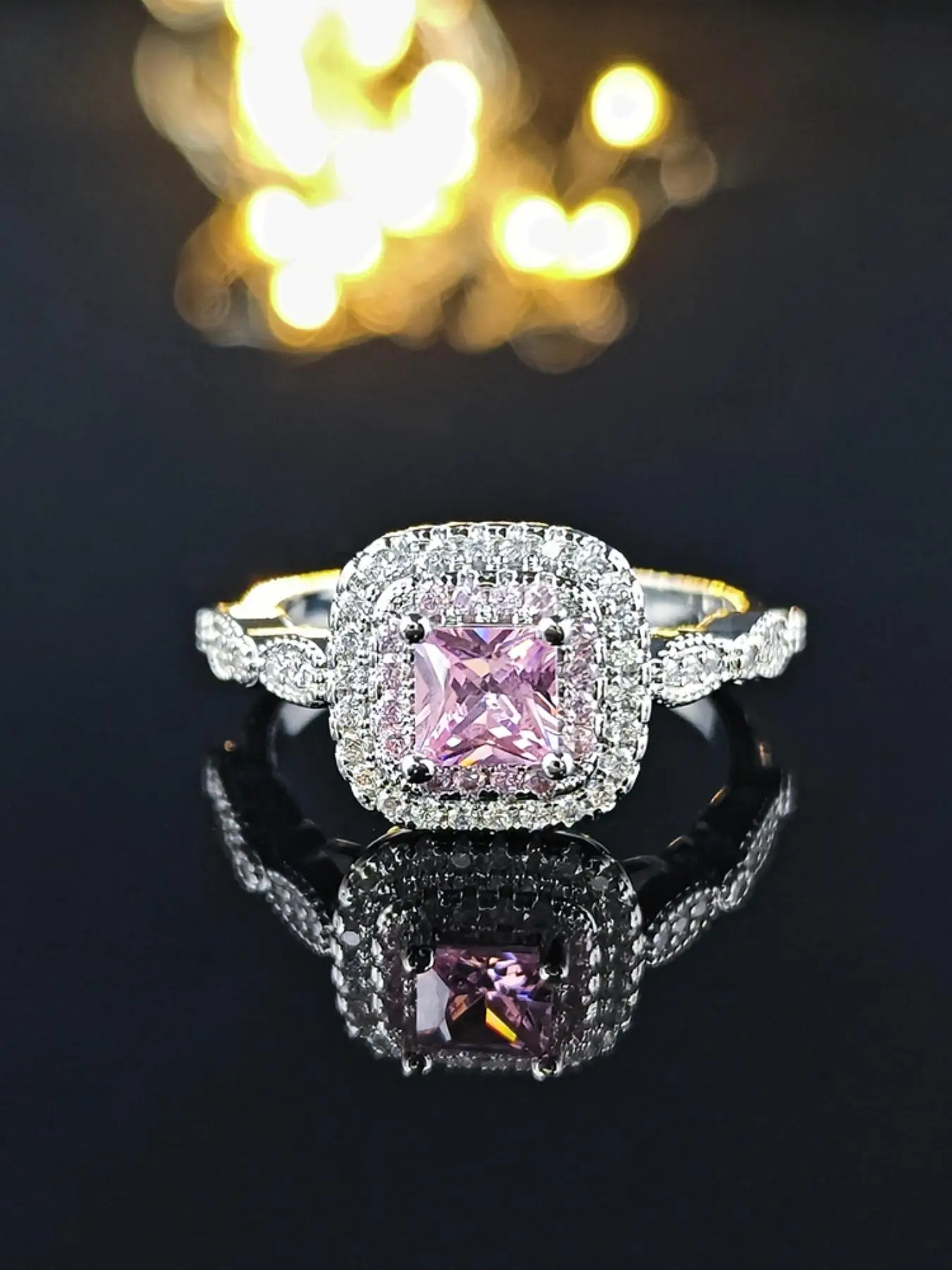 Elegant Women's Fashion Rhinestone Decor Promise Ring for Her, Artificial Gemstone Decor Hollow out Engagement Ring for Girlfriend, Fashion Cute Acces