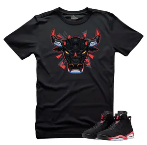 Jordan 6 Infrared Sneaker Matching Tee-THE BULL 6 Unisex Black T-Shirt