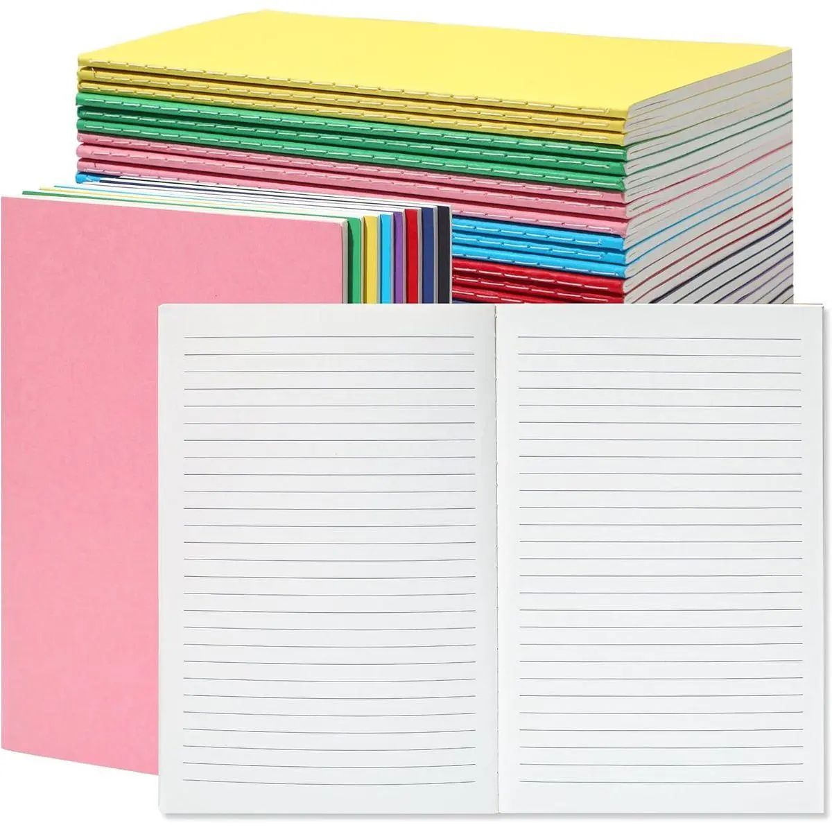 24 Pack A5 Lined Notebook Journals in Bulk, Colored Kraft Cover College Ruled Subject Notebook Composition Journal for Student Busines Travelers, 8.3x5.5 Inches, 80 GSM, 60 Pages/30 Sheets
