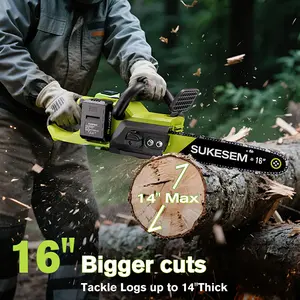 Chainsaw Cordless 16-inch, Electric HandHeld Chain Saw, 16-in Portable Chainsaw Battery Powered Saws for Trees Wood Cutting, 2 x 4.0Ah Battery and Charger Included